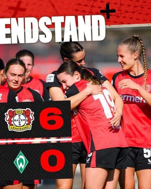 勒沃庫森女足6-0云達(dá)不來梅女足，沈夢露首發(fā)出場59分鐘