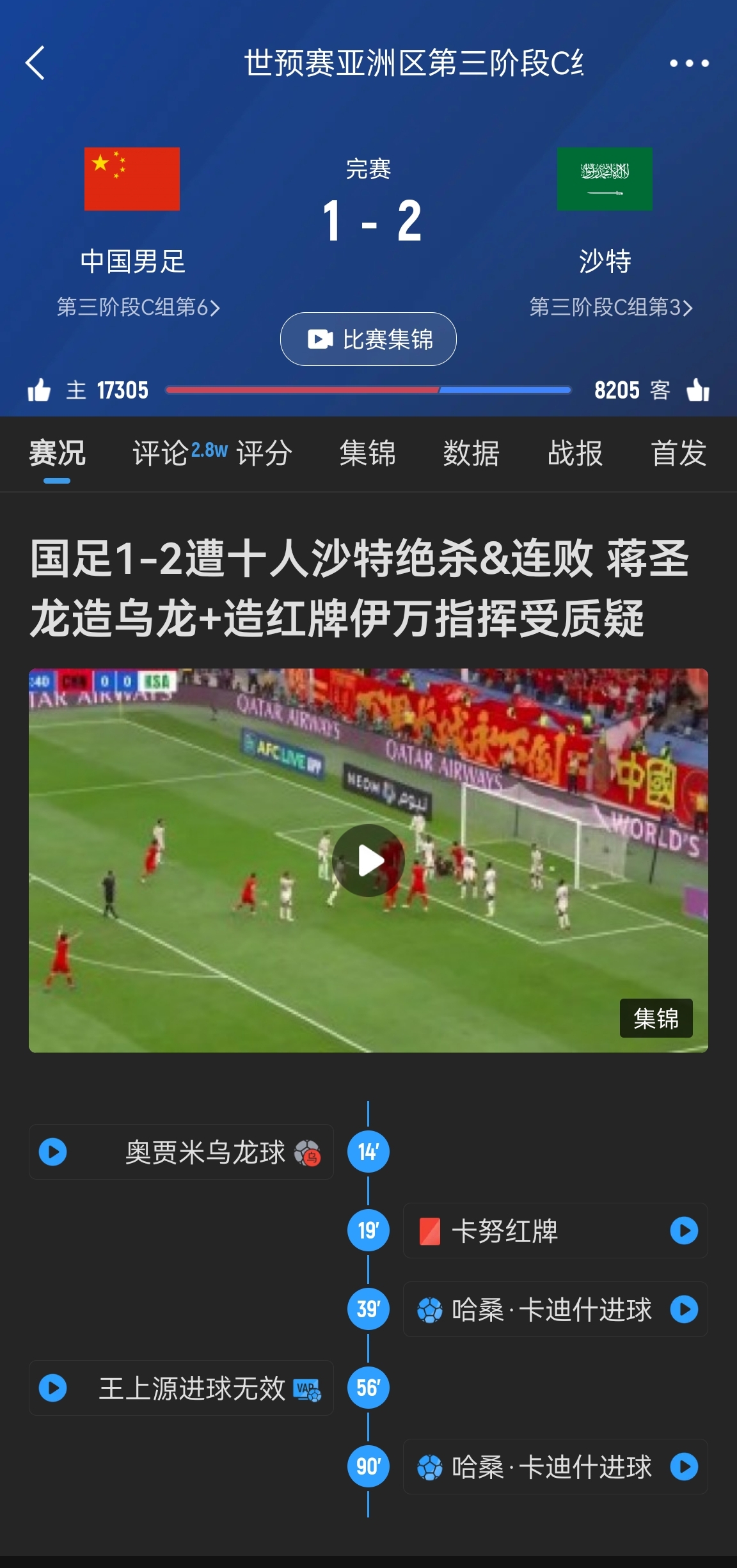 今天什么劇本？首戰(zhàn)沙特也是半場(chǎng)紅牌+蔣光太傷退，最后國(guó)足被翻