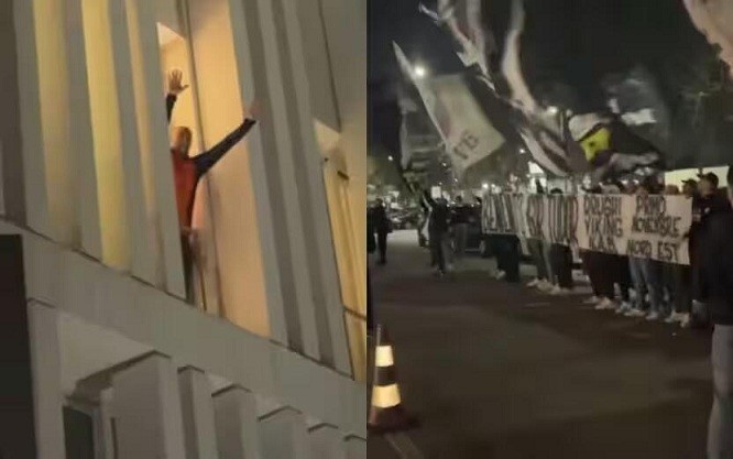 都體：尤文球迷來到酒店外支持新主帥，圖多爾向球迷們揮手致意