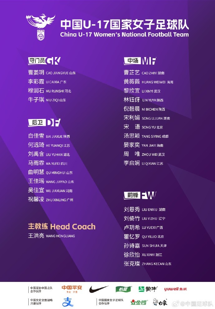 U17女足30人將在蘇州集訓備戰(zhàn)世界杯，姜寧、朱挺擔任訓練員